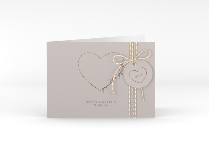 Hochzeitseinladung Lebenstraum A6 Klappkarte quer grau rosegold