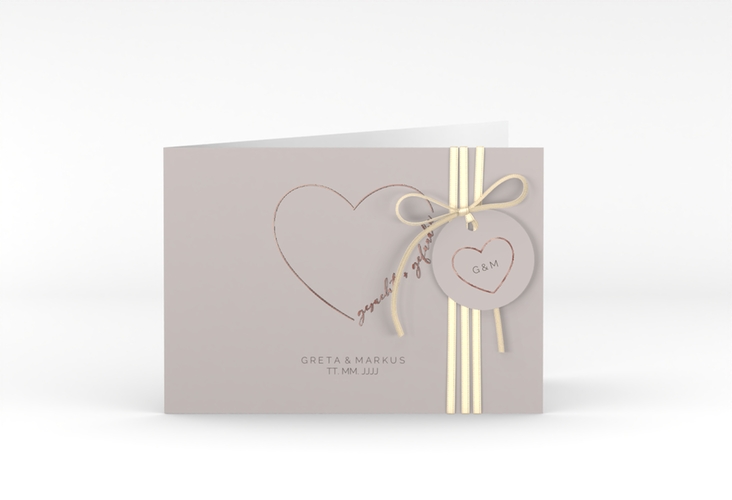 Hochzeitseinladung Lebenstraum A6 Klappkarte quer grau rosegold