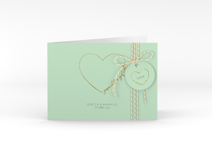 Hochzeitseinladung Lebenstraum A6 Klappkarte quer mint gold