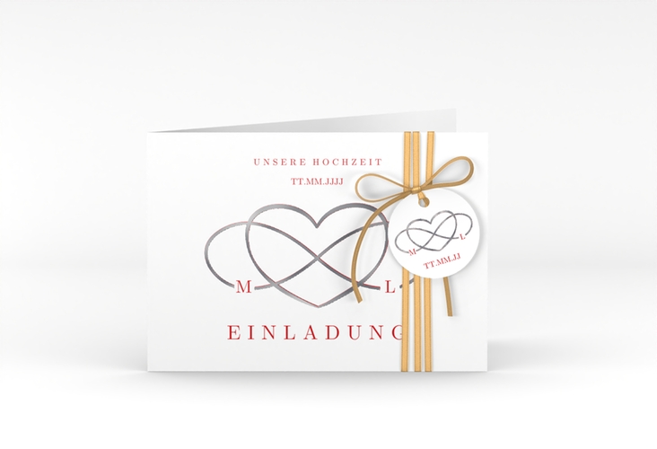 Hochzeitseinladung Infinity A6 Klappkarte quer rot silber