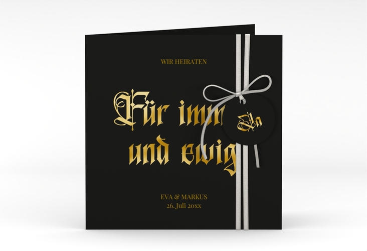 Hochzeitseinladung Wednesday quadr. Klappkarte schwarz gold