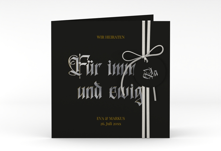 Hochzeitseinladung Gothic quadr. Klappkarte schwarz silber
