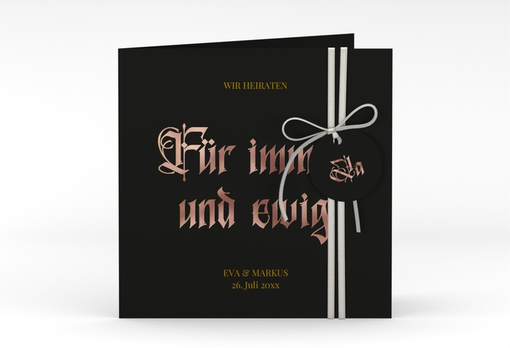 Hochzeitseinladung Gothic quadr. Klappkarte schwarz rosegold
