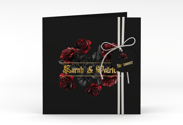 Hochzeitseinladung Gothic Rose quadr. Klappkarte schwarz gold