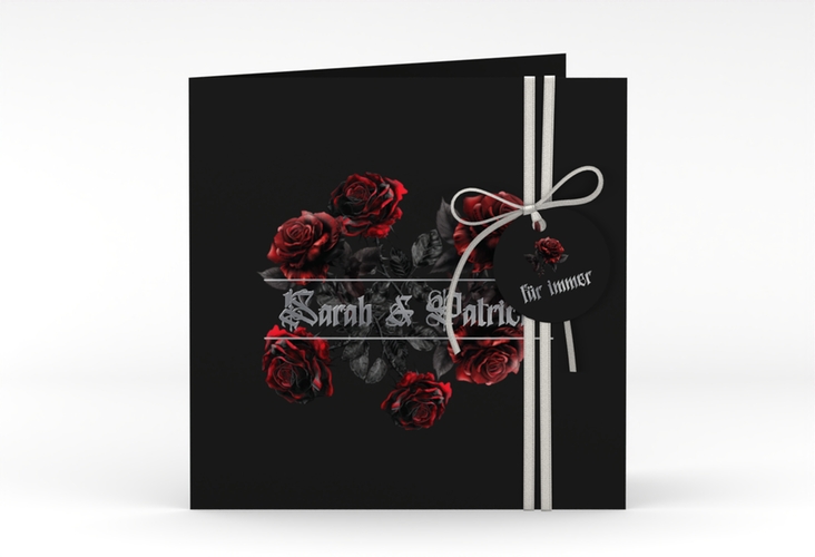 Hochzeitseinladung Gothic Rose quadr. Klappkarte schwarz silber