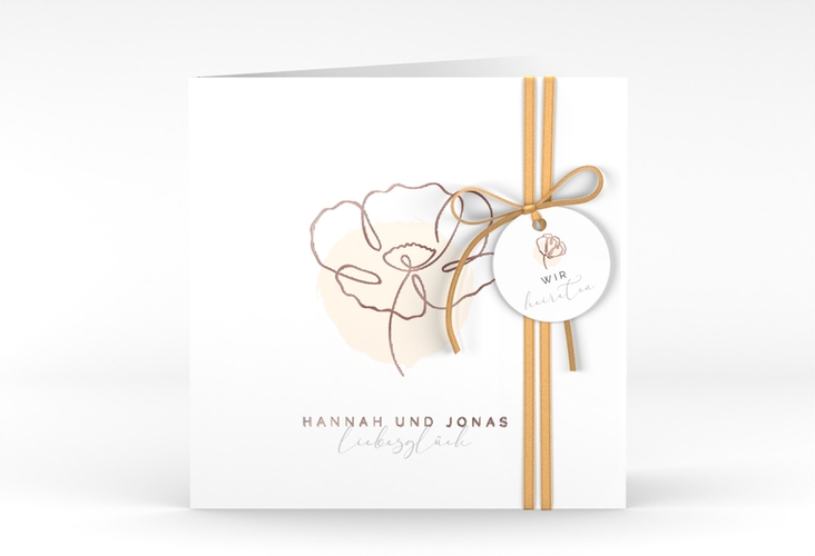 Hochzeitseinladung Flowerline quadr. Klappkarte apricot rosegold