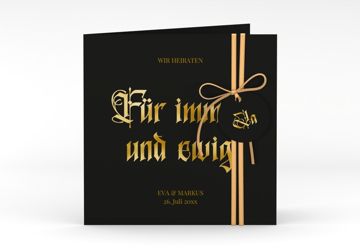 Hochzeitseinladung Wednesday quadr. Klappkarte schwarz gold