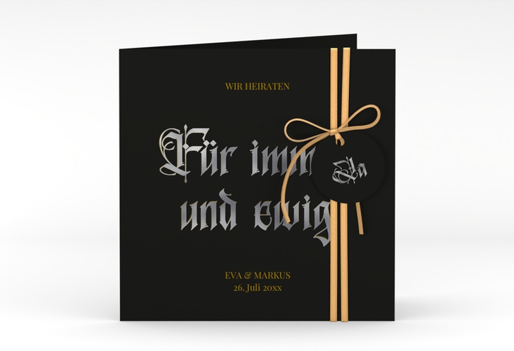 Hochzeitseinladung Gothic quadr. Klappkarte schwarz silber
