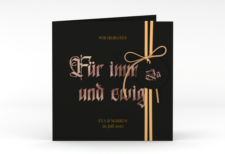 Hochzeitseinladung Gothic quadr. Klappkarte schwarz rosegold