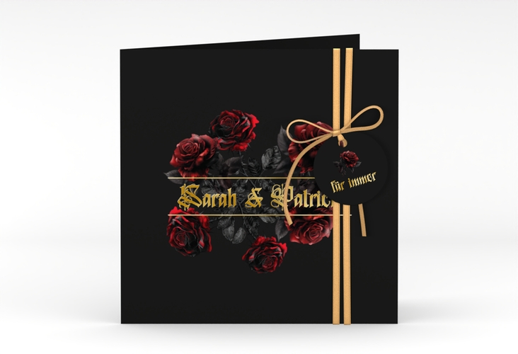 Hochzeitseinladung Gothic Rose quadr. Klappkarte schwarz gold
