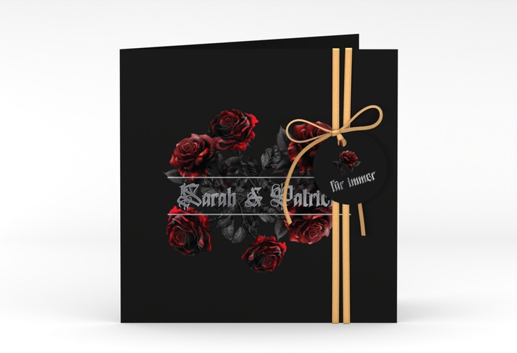 Hochzeitseinladung Gothic Rose quadr. Klappkarte schwarz silber