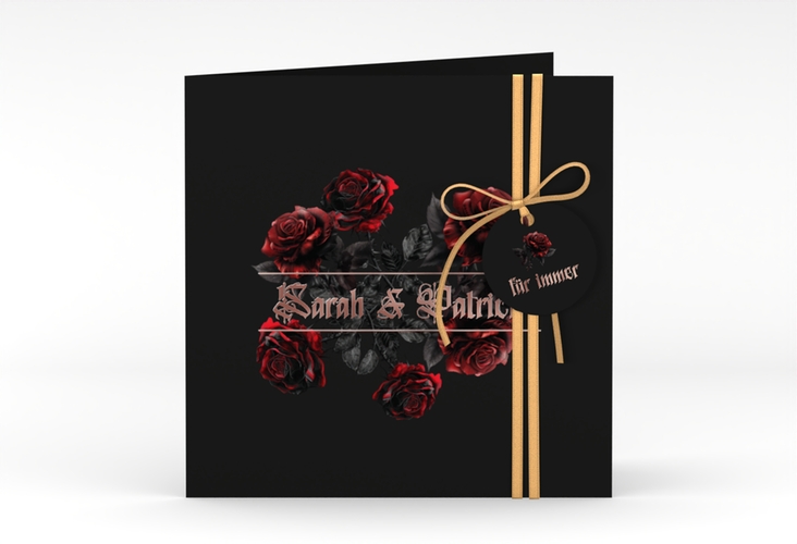 Hochzeitseinladung Gothic Rose quadr. Klappkarte schwarz rosegold