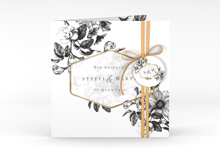 Hochzeitseinladung Magnificent quadr. Klappkarte schwarz gold