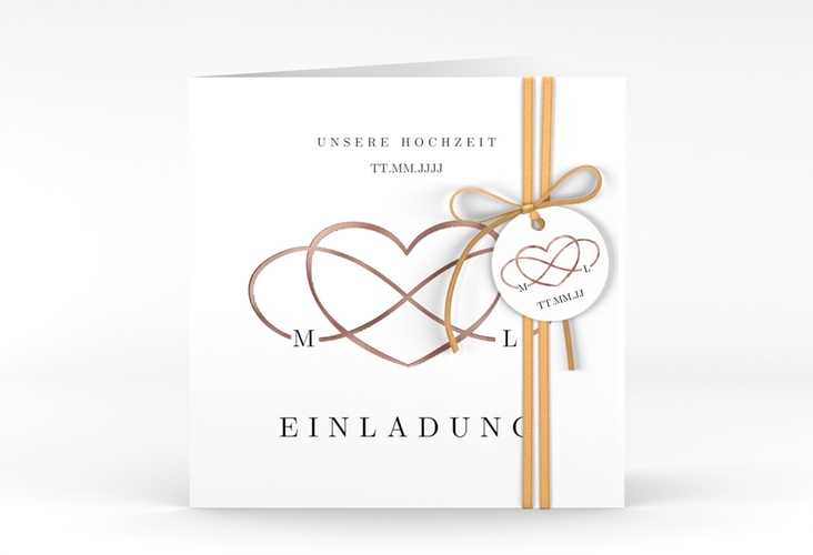 Hochzeitseinladung Infinity quadr. Klappkarte schwarz rosegold