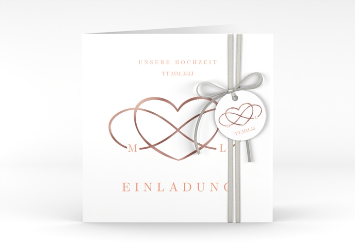 Hochzeitseinladung Infinity quadr. Klappkarte apricot rosegold