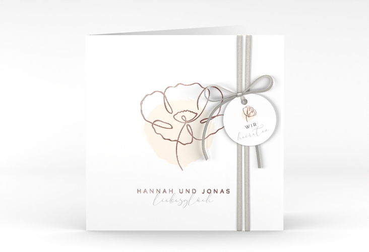 Hochzeitseinladung Flowerline quadr. Klappkarte apricot rosegold