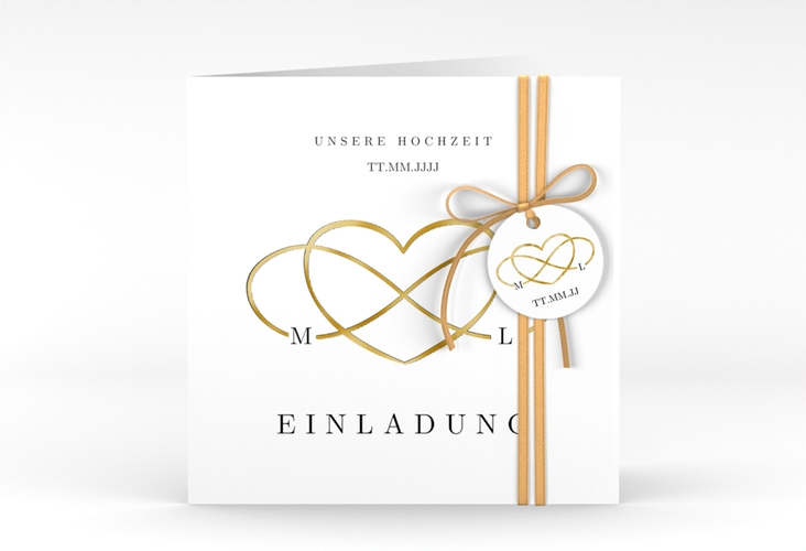 Hochzeitseinladung Infinity quadr. Klappkarte schwarz gold