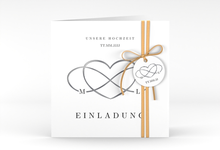 Hochzeitseinladung Infinity quadr. Klappkarte schwarz silber