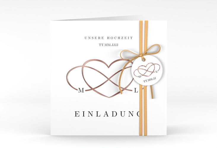 Hochzeitseinladung Infinity quadr. Klappkarte schwarz rosegold