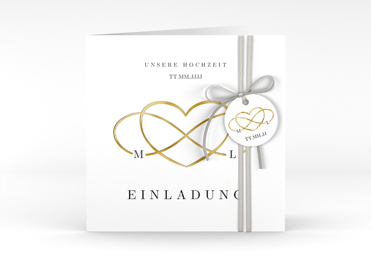 Hochzeitseinladung Infinity quadr. Klappkarte schwarz gold