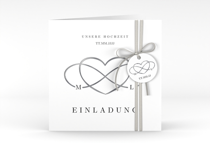 Hochzeitseinladung Infinity quadr. Klappkarte schwarz silber