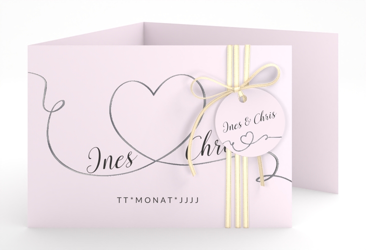 Hochzeitseinladung Dolce A6 Doppel-Klappkarte rosa silber
