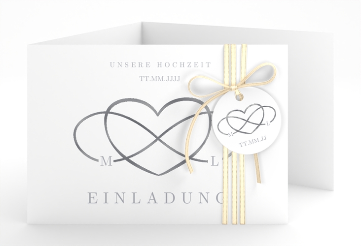 Hochzeitseinladung Infinity A6 Doppel-Klappkarte grau silber