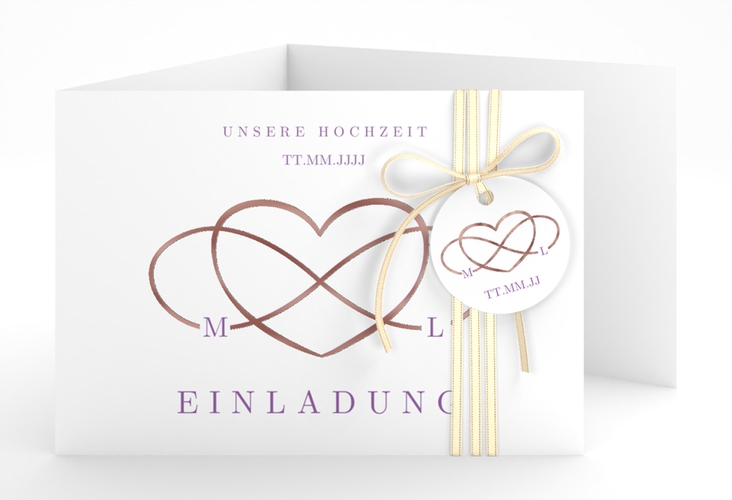 Hochzeitseinladung Infinity A6 Doppel-Klappkarte lila rosegold