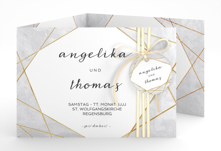 Hochzeitseinladung Asymmetry A6 Doppel-Klappkarte grau gold
