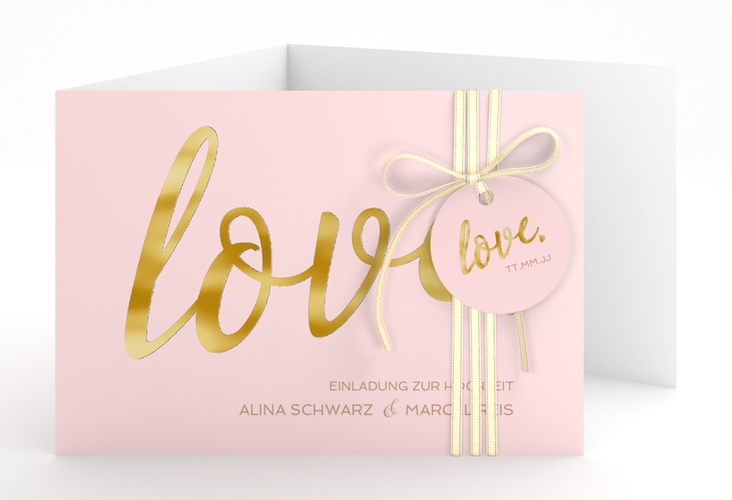 Hochzeitseinladung Glam A6 Doppel-Klappkarte rosa gold