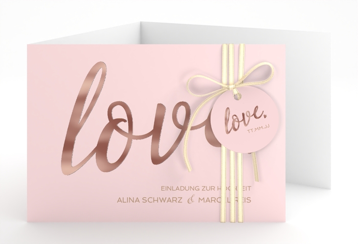Hochzeitseinladung Glam A6 Doppel-Klappkarte rosa rosegold