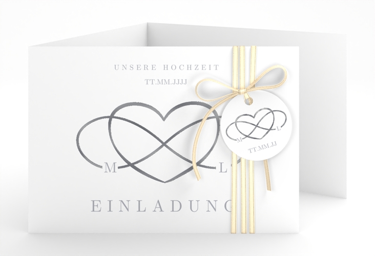 Hochzeitseinladung Infinity A6 Doppel-Klappkarte grau silber