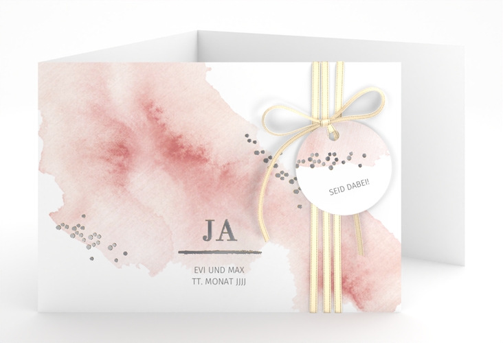 Hochzeitseinladung Pastell A6 Doppel-Klappkarte rosa silber