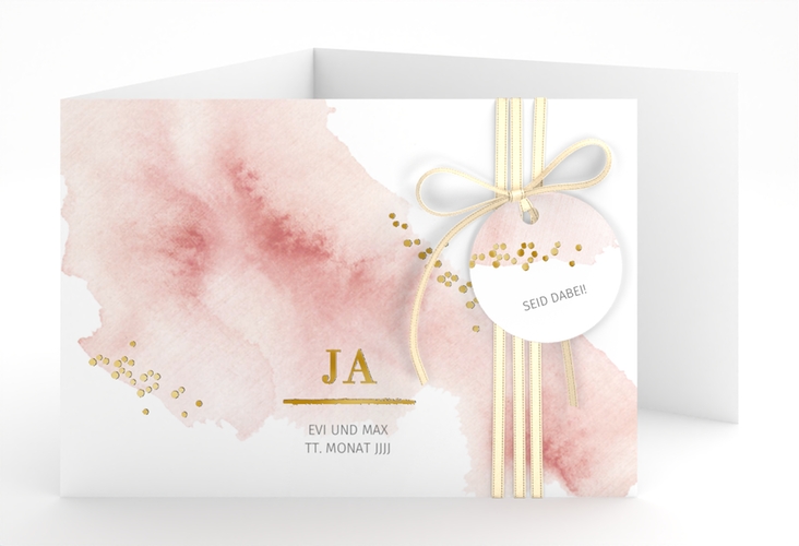Hochzeitseinladung Pastell A6 Doppel-Klappkarte rosa gold