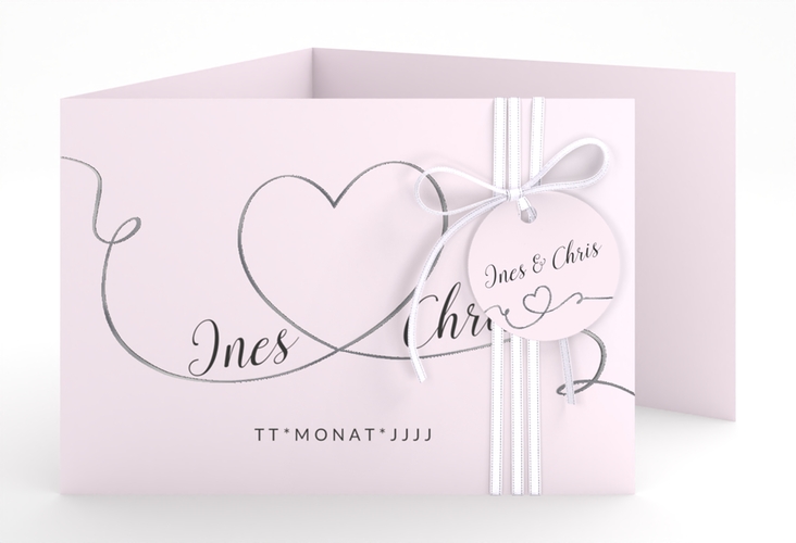 Hochzeitseinladung Dolce A6 Doppel-Klappkarte rosa silber