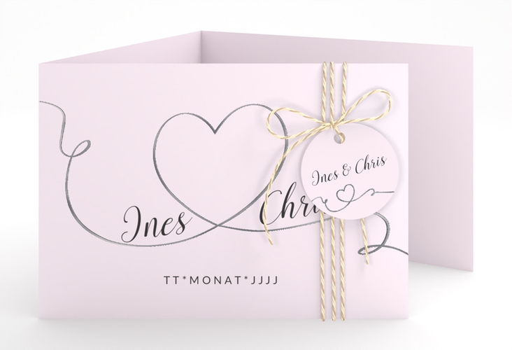 Hochzeitseinladung Dolce A6 Doppel-Klappkarte rosa silber
