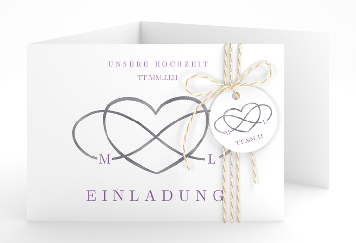 Hochzeitseinladung Infinity A6 Doppel-Klappkarte lila silber