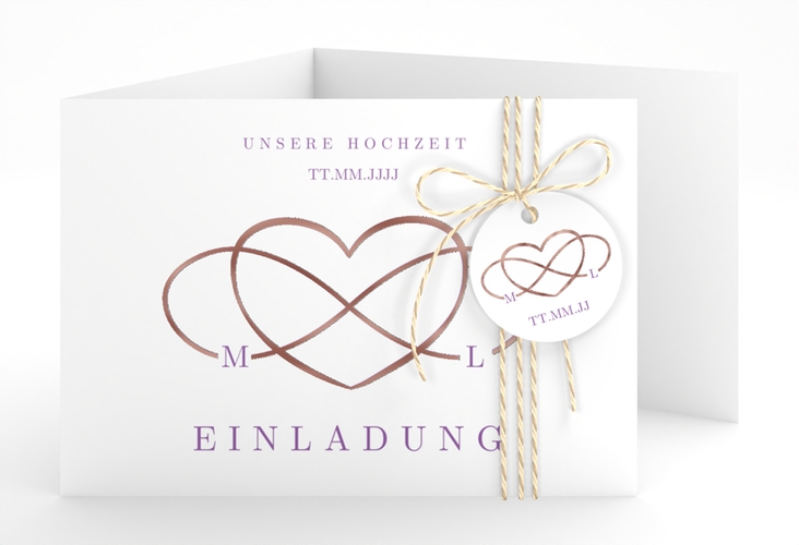Hochzeitseinladung Infinity A6 Doppel-Klappkarte lila rosegold