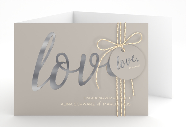 Hochzeitseinladung Glam A6 Doppel-Klappkarte grau silber
