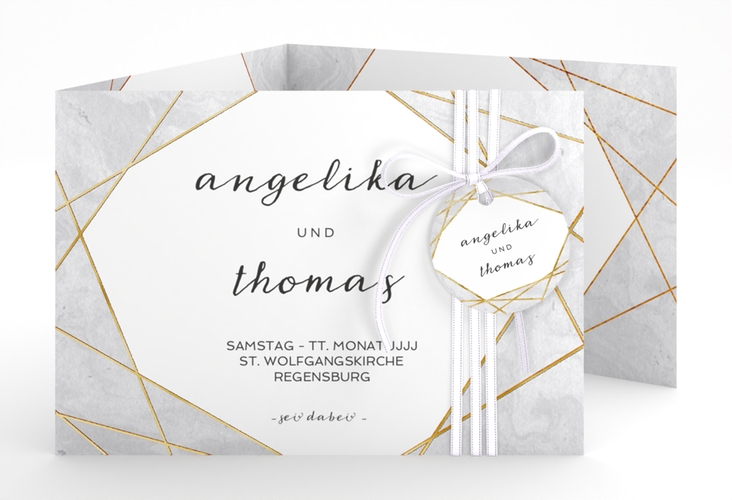Hochzeitseinladung Asymmetry A6 Doppel-Klappkarte grau gold