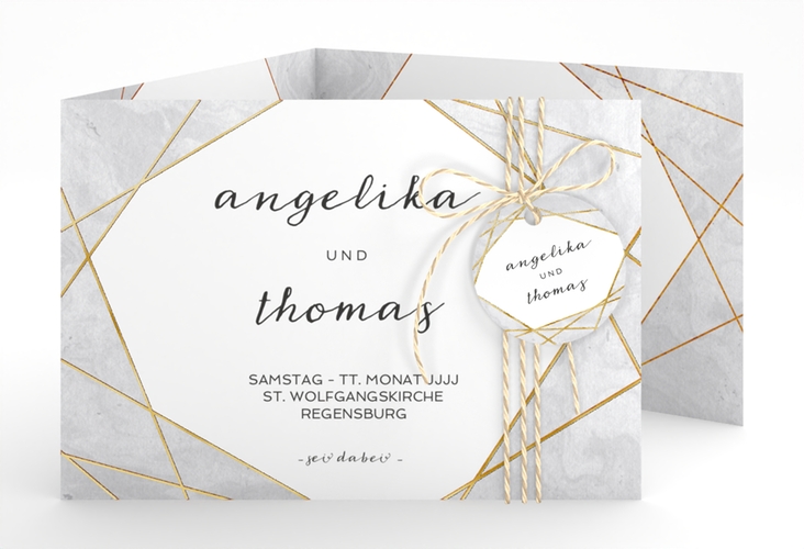 Hochzeitseinladung Asymmetry A6 Doppel-Klappkarte grau gold