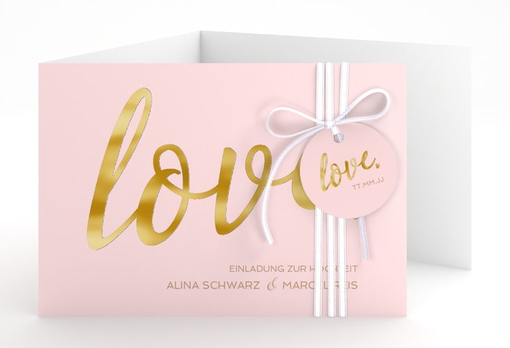 Hochzeitseinladung Glam A6 Doppel-Klappkarte rosa gold