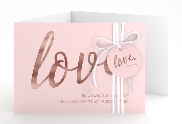 Hochzeitseinladung Glam A6 Doppel-Klappkarte rosa rosegold