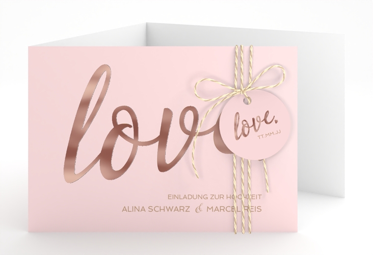 Hochzeitseinladung Glam A6 Doppel-Klappkarte rosa rosegold