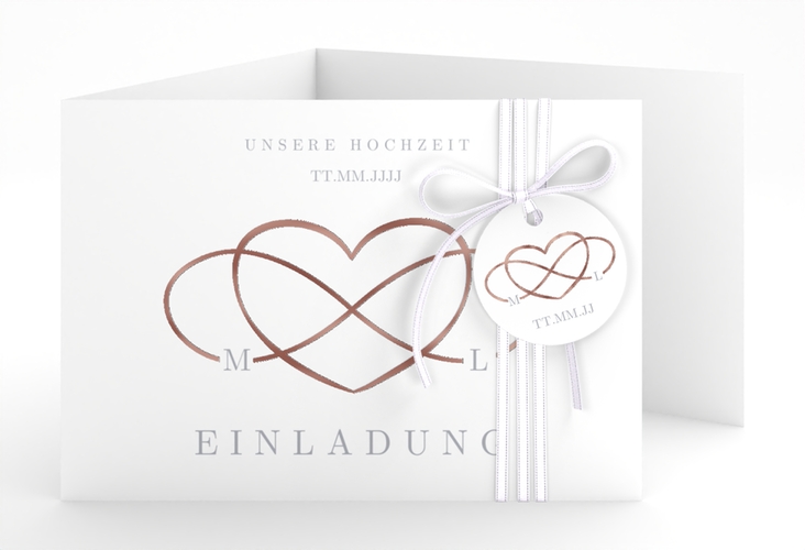 Hochzeitseinladung Infinity A6 Doppel-Klappkarte grau rosegold