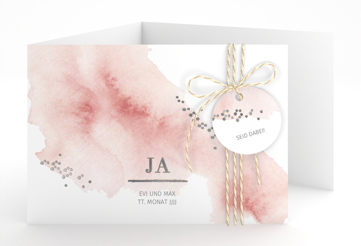 Hochzeitseinladung Pastell A6 Doppel-Klappkarte rosa silber