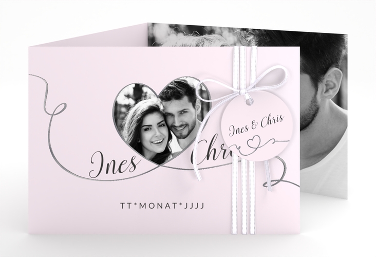 Hochzeitseinladung Dolce A6 Doppel-Klappkarte rosa silber