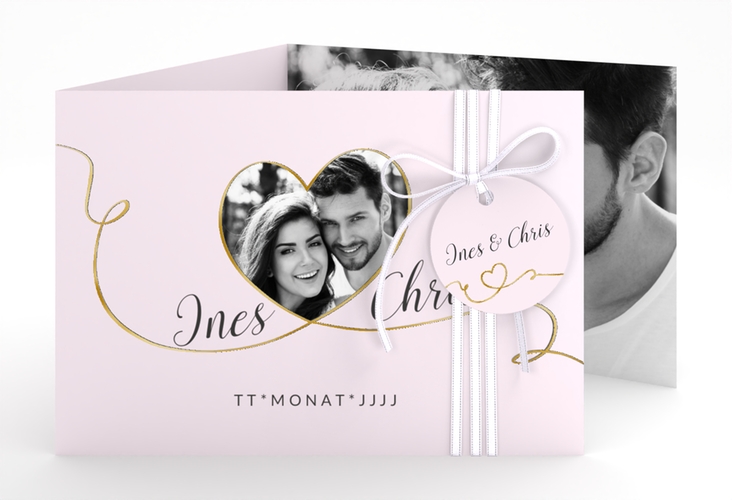 Hochzeitseinladung Dolce A6 Doppel-Klappkarte rosa gold