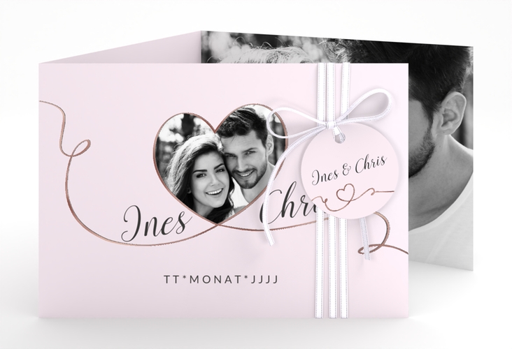 Hochzeitseinladung Dolce A6 Doppel-Klappkarte rosa rosegold