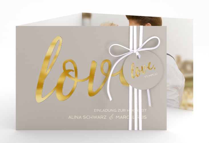 Hochzeitseinladung Glam A6 Doppel-Klappkarte grau gold